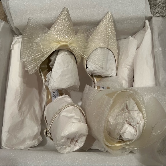 JIMMY CHOO Averly 100 bow-trimmed pumps bridal heels wedding - Picture 9 of 12